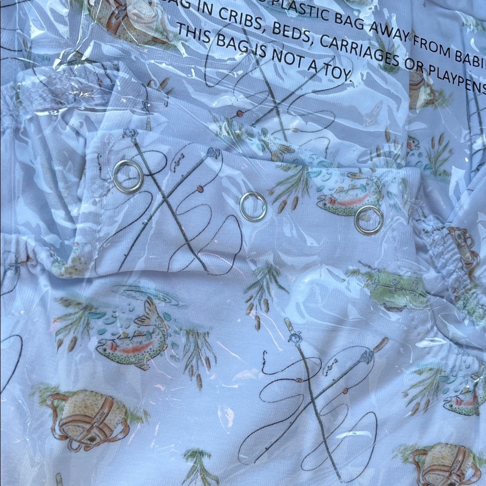 Trotters White and Green Kids onesie, fishing, print design - Picture 7 of 7